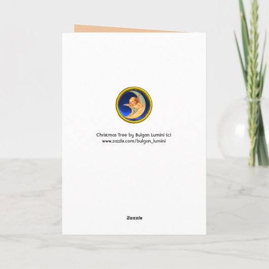 CHRISTMAS TREE, COLORFUL BALLS, ANGELS, KINDEREN KAART (Achterkant)