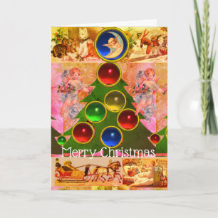 CHRISTMAS TREE, COLORFUL BALLS, ANGELS, KINDEREN KAART