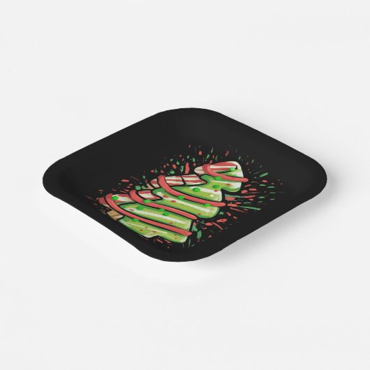 Christmas Tree Cookie Brushstroke Splatter Preppy Papieren Bordje (Gebogen)