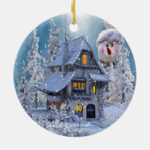 Christmas Tree Decor Winter White Snowman Blue Keramisch Ornament (Achterkant)