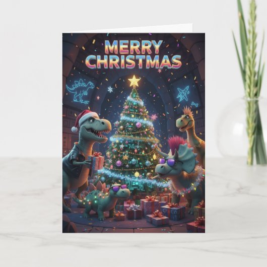 Christmas Tree Dinosaur Card - Jurassic Dino-mite  Kaart (Voorkant)