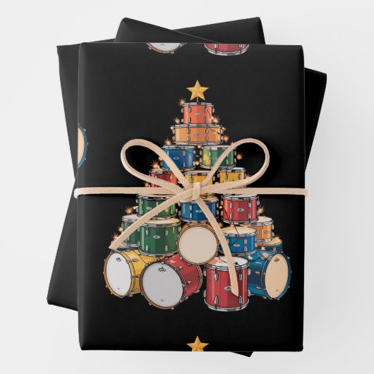 Christmas Tree Drummer Music Holiday Drum Band Inpakpapier Vel (In situ)