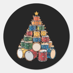 Christmas Tree Drummer Music Holiday Drum Band Ronde Sticker