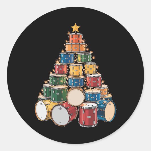 Christmas Tree Drummer Music Holiday Drum Band Ronde Sticker (Voorkant)