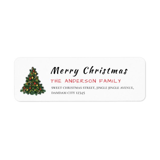 Christmas Tree Elegant Simple Return Address Etiket (Voorkant)