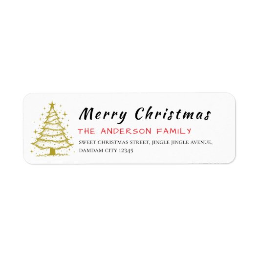 Christmas Tree Elegant Simple Return Address Etiket (Voorkant)
