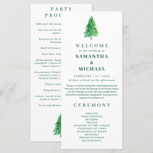 Christmas Tree | Elegant Wedding Holiday Ceremony Menu (Voorkant / Achterkant)