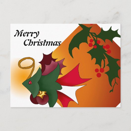 Christmas Tree Fish Briefkaart met Holly Leaves (Voorkant)