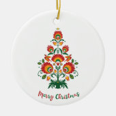 🎄 Christmas tree folklore [red, yellow] white Keramisch Ornament (Voorkant)