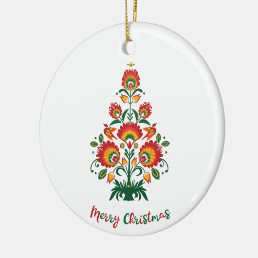🎄 Christmas tree folklore [red, yellow] white Keramisch Ornament (Links)