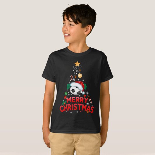 Christmas Tree Football Soccer Santa Hat  2021  T-shirt (Voorkant volledig)