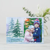 Christmas Tree Forest Waterverf Familiefoto Feestdagenkaart (Staand voorkant)