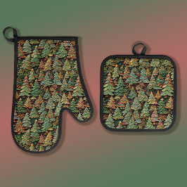 Christmas Tree Forest Whimsey Ovenwant & Pannenlap Set