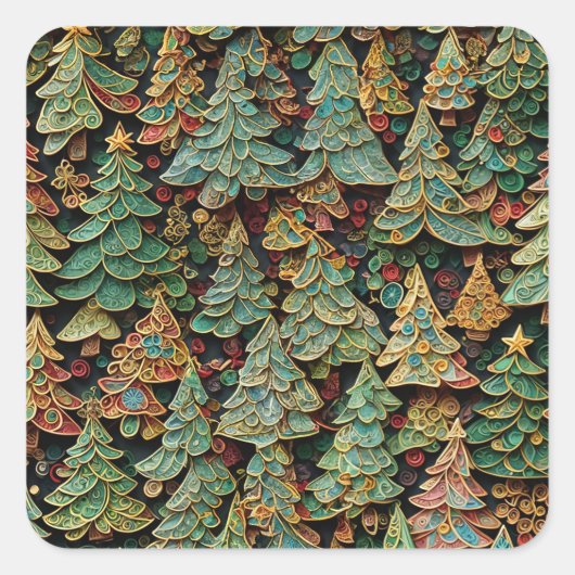 Christmas Tree Forest Whimsey Vierkante Sticker (Voorkant)