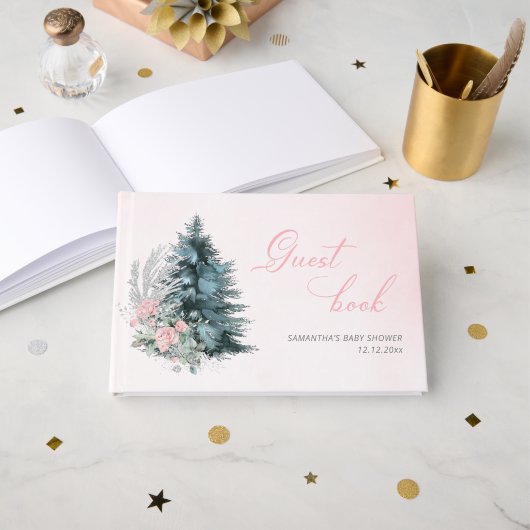 Christmas tree Frosty pink rose Baby shower Gastenboek (Voorkant open)
