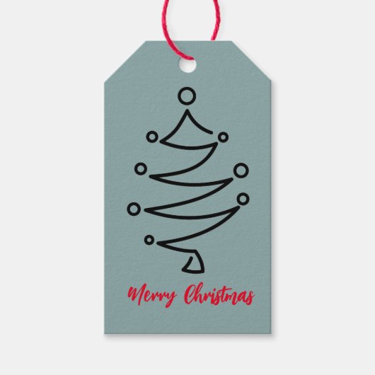 CHRISTMAS TREE GIFT LABEL GRAY BLUE MET RED CADEAULABEL (Voorkant)