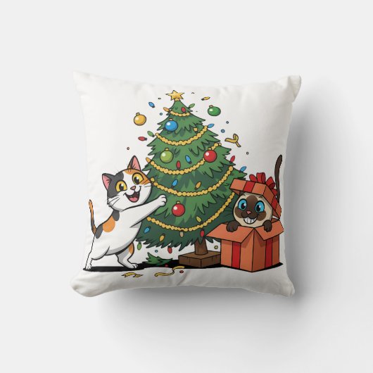 Christmas Tree & Gift Surprise Cats  Kussen (Voorkant)