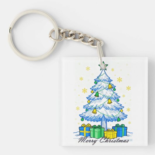 Christmas Tree & Gifts Merry Christmas Acrylic Key Sleutelhanger (voorkant)