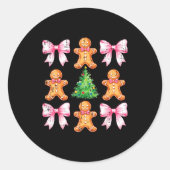 Christmas Tree Gingerbread Man Bow Pattern Xmas Gi Ronde Sticker (Voorkant)