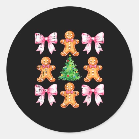 Christmas Tree Gingerbread Man Bow Pattern Xmas Gi Ronde Sticker (Voorkant)
