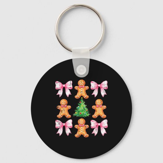 Christmas Tree Gingerbread Man Bow Pattern Xmas Gi Sleutelhanger (Voorkant)