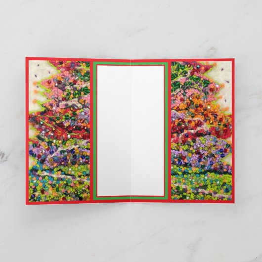 Christmas Tree glitter sparkle red green beads Kaart (Binnen)