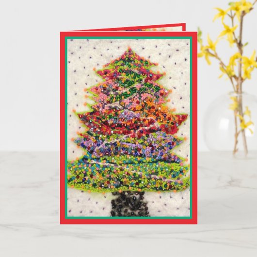 Christmas Tree glitter sparkle red green beads Kaart (Gele Bloem)