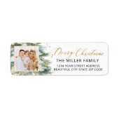 Christmas Tree Gold Script Foto Retouradres Etiket (Voorkant)