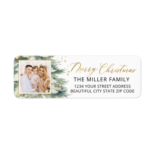 Christmas Tree Gold Script Foto Retouradres Etiket (Voorkant)
