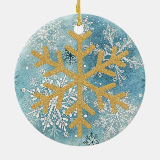 Christmas Tree - Gold Snowflake Keramisch Ornament (Achterkant)