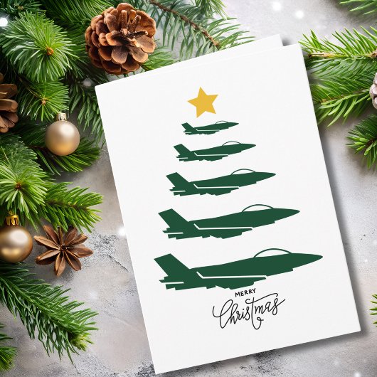 Christmas Tree Green Military Airplane Minimalist Kaart