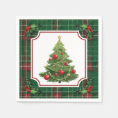 Christmas Tree Green Plaid with Holly Servet (Voorkant)