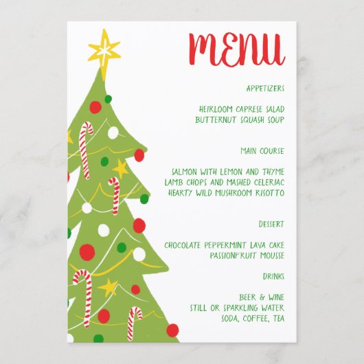 Christmas Tree Hand Drawn Holiday Party CUSTOM  Menu (Voorkant)
