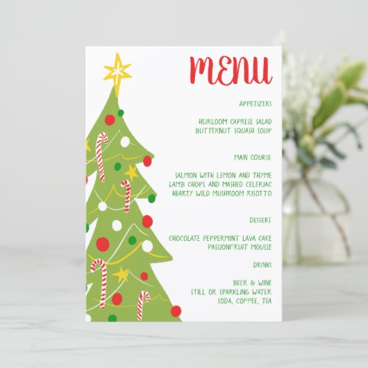 Christmas Tree Hand Drawn Holiday Party CUSTOM  Menu (Staand voorkant)