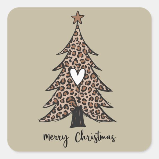 Christmas Tree Heart Leopard Gift Xmas Holiday Vierkante Sticker (Voorkant)