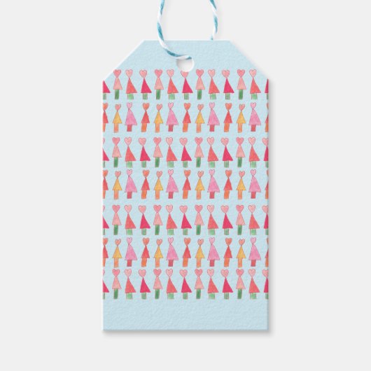 Christmas Tree Hearts Wrapping Paper Cadeaulabel (Voorkant)