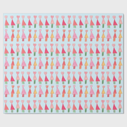 Christmas Tree Hearts Wrapping Paper Cadeaupapier (Vlak)