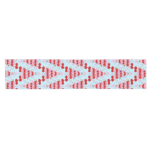 Christmas Tree Holiday Santa Flamingos on Cool Blu Korte Tafelloper (Horizontaal)