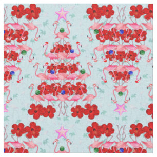 Christmas Tree Holiday Santa Flamingos on Cool Blu Stof