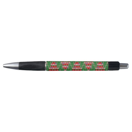 Christmas Tree Holiday Santa Flamingos on Green Pen (Voorkant)