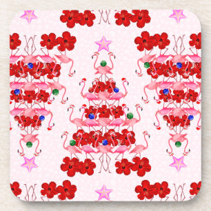 Christmas Tree Holiday Santa Flamingos on Pink Bier Onderzetter