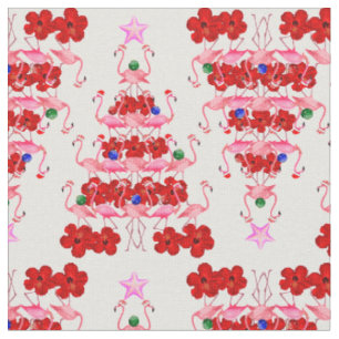 Christmas Tree Holiday Santa Flamingos on Pink Stof