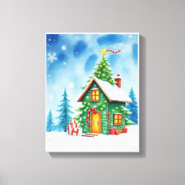 Christmas Tree House Canvas Afdruk