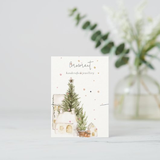 Christmas Tree House Logo Oorbel Ketting Houder Visitekaartje (Staand voorkant)