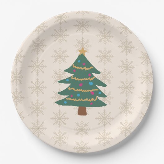 Christmas Tree Illustration Snowflake Pattern Papieren Bordje (Voorkant)