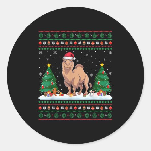 Christmas Tree Lights Bactrian Camel Santa Ugly Xm Ronde Sticker (Voorkant)