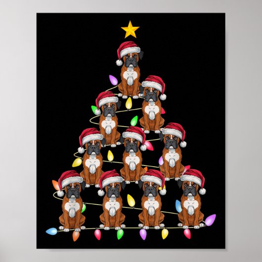 Christmas Tree Lights Men Women Santa Boxer Dog Xm Poster (Voorkant)