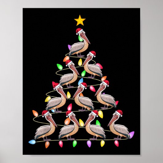 Christmas Tree Lights Men Women Santa Pelican Xmas Poster (Voorkant)