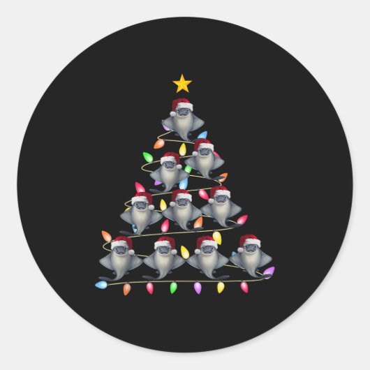 Christmas Tree Lights Men Women Santa Stingray Xma Ronde Sticker (Voorkant)