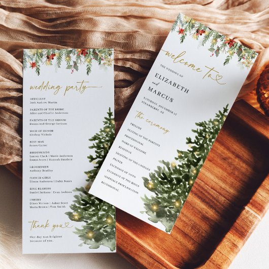 Christmas Tree Lights Pine Winter Wedding Program Programmakaart